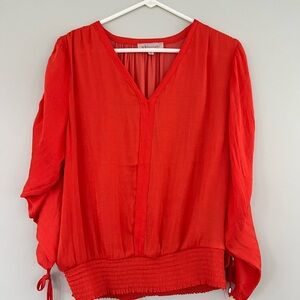 Philosophy Pastel Orange V-Neck Smocked-Hem Blouse